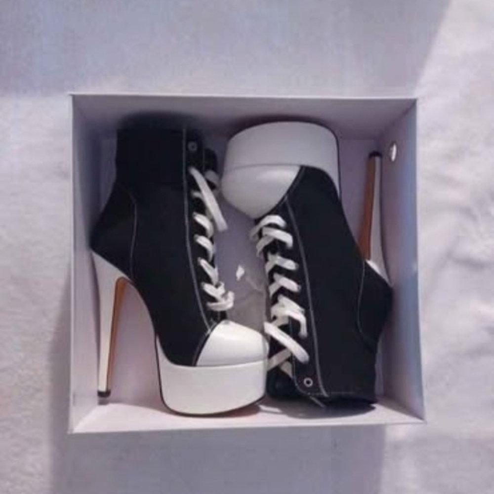 Black and White High Heel Sneakers